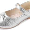 PANDANINJIA Girls Dress Shoes Flower Girl Mary Jane Flats Wedding Party School Shoes for Toddler Little Kid Big Kid (Silver, 12 M US Little Kid)