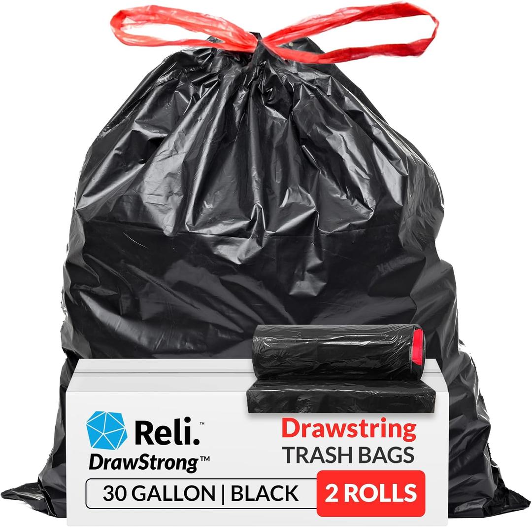 Reli. 30 Gallon Trash Bags Drawstring | 150 Count | Black | 30 Gallon Garbage Bags Heavy Duty | Large 30 Gal