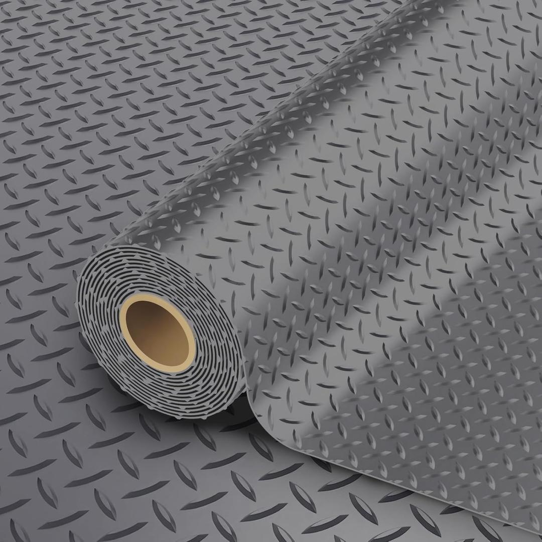 StellarStar 8x20 FT Garage Floor Mat, 2.8mm Thickened PVC Flooring Roll for Under Car, 160 SQFT Diamond Plate Gray Garage Mats for Garage, Warehouse, Basement, Factory, Trailer (Include Tapes)