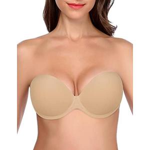 JOATEAY Strapless Backless Bra for Big Busted Women Sticky Invisible Underwire Bra Push Up Padded C