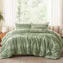 Luxudecor Sage Green Tufted Comforter Set King Size 3 Pieces Boho Shabby Chic Comforter Farmhouse Embroidery Bedding Set Soft Comforter for All Seasons (Sage Green, 104''x90'')