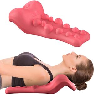 Neck and Shoulder Relaxer with Upper Back Massage Point, Cervical Traction Device Neck Stretcher for TMJ Pain Relief and Cervical Spine Alignment Chiropractic Pillow (Dark Pink)