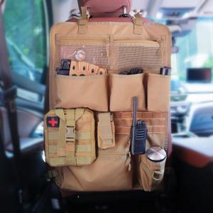 7-Compartment Tactical Car Seat Back Organizer, MOLLE/Velcro Compatible, Waterproof, Ripstop 600D Polyester Fabric, Quick Adjust Buckle Straps for Universal Fit on Most Cars/Trucks/Jeeps (khaki)