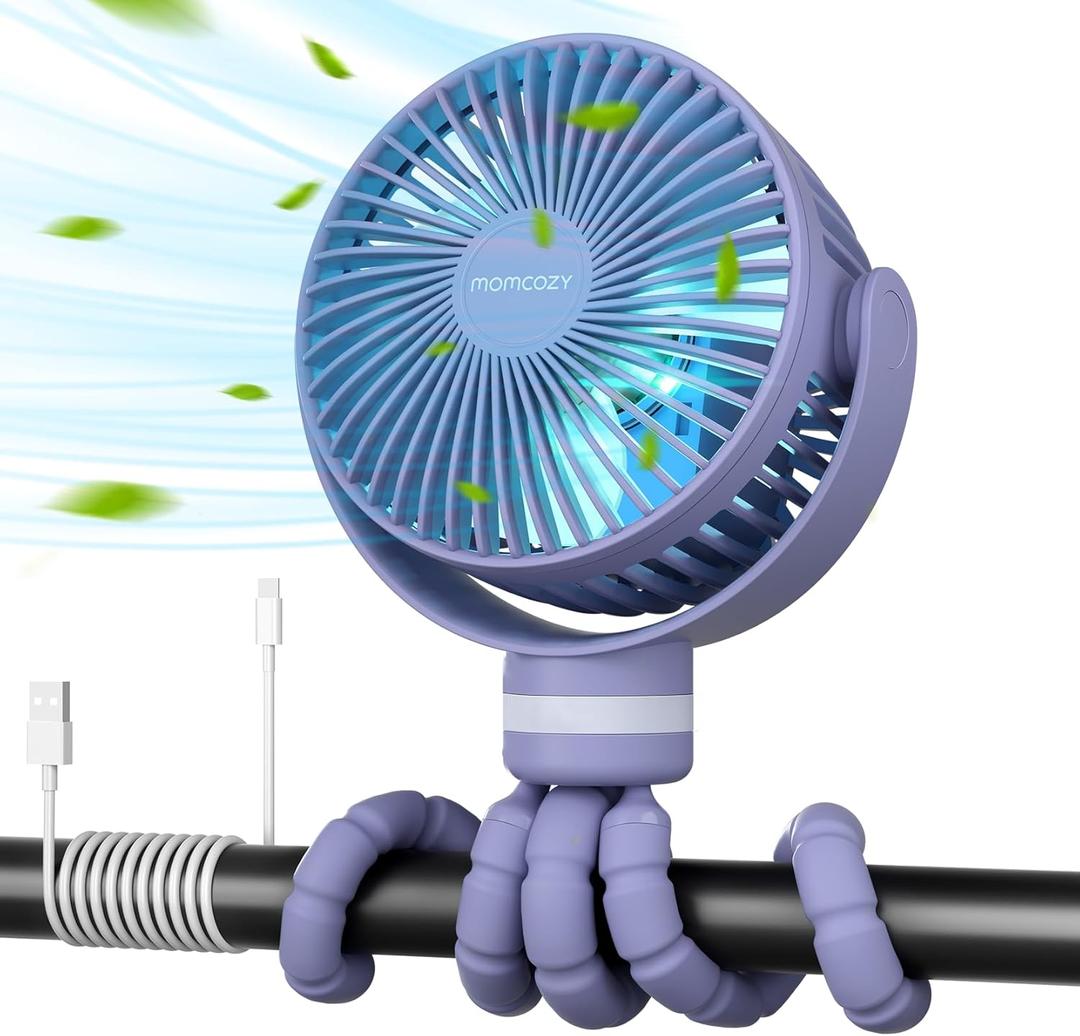 Momcozy 8000mAh Portable Stroller Fan, 27H Ultra-long Battery Life Detachable 4 Speed 360Rotate LED Night Light with 2 Modes, USB Rechargeable Handheld Cooling Fan for Travel/Car Seat/Bedroom (Blue)