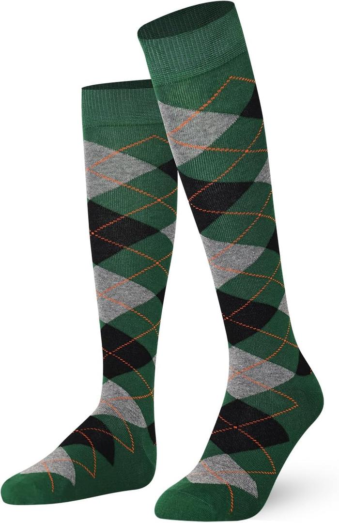 Mysocks Unisex Knee High Long Socks Argyle (4-7, Green Ash Black Orange) Mysocks Unisex Knee High Long Socks Argyle (4-7, Green Ash Black Orange)