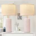 Reaketon Table Lamps for Living Room Set of 2, Ceramic Table Lamps for Bedroom, 20" Modern Lamps for Night Stands, Pink
