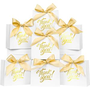 60 Pack Small Thank You Gift Bags, 4.5x1.8x3.9 Inch Mini Gift Bags with Ribbon, Baby Shower Favor Bags, White Thank You Bags, Party Favor Bags for Candy, Wedding, Bridal Showers, Birthday