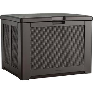 Rubbermaid Medium Resin Outdoor Storage Deck Box (74 Gal) Weather Resistant Brown Deck Organization for Home/Backyard/Pool Chemicals/Toys/Garden Tools/Porch/Patio Cushions