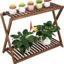 Wood Plant Stand Indoor Outdoor 2 Tiers Flower Stand Corner Stepped Planter Shelf Rack Flowerpot Holder for Plant Display in Patio Balcony Entryway Porch Livingroom (Classic X-Cross Design)