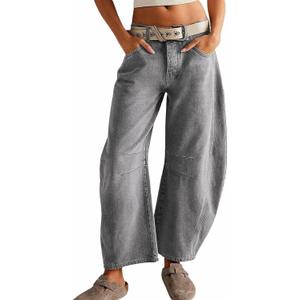 CHARTOU Women's Wide Leg Cropped Baggy Y2k Mid Rise Jeans - Boyfriend Harem Denim Pants (Grey), XS