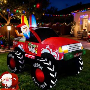 7FT Christmas Inflatables Monster Truck,Large Outdoor Santa Monster Truck Inflatable Driving Surfboard Clearance Funny Christmas Blow Up Car Yard Decoration with Lights for Garden Holiday