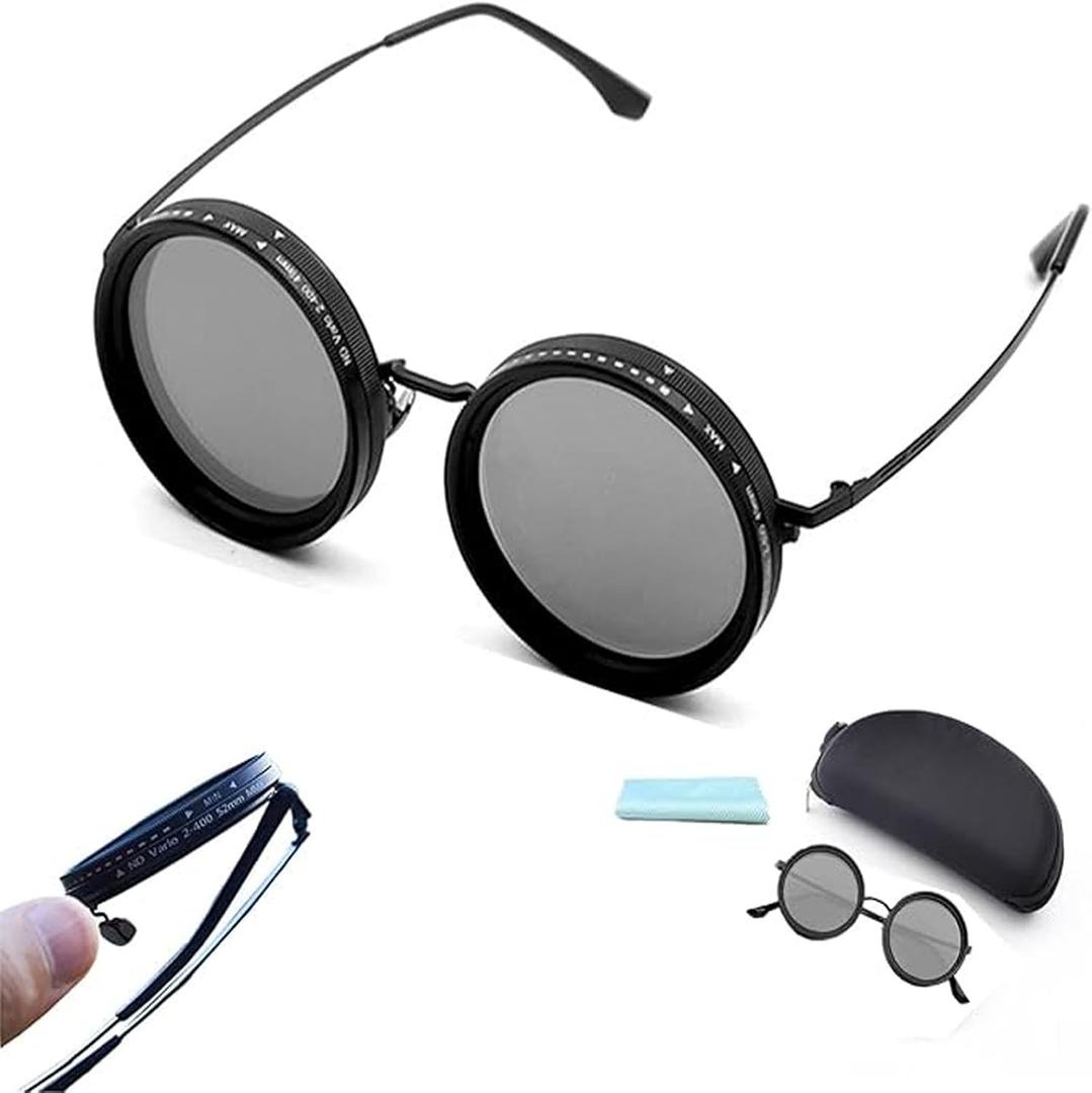 Adjustable Tint Sunglasses for Men, 1-9 Gears Rounded Polarized Glasses with Nd Filter Lensesadjust Shade Sunglasses for Men Beach Shady Fishing Driving