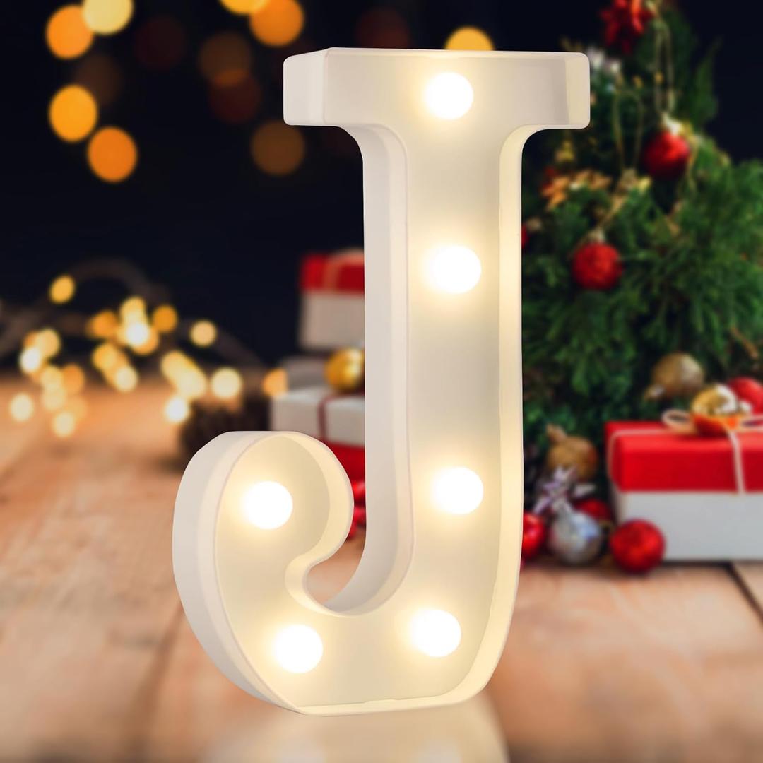 LED Marquee Letters, White 26 Alphabet Light Up Letters, Battery Powered LED Letter Lights for Birthday Party, Christmas Night, Home, Bar, Graduation, Wedding Decoration (J)