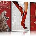 KVBJZYZ Red Cheetah Print Room Decor Poster, Trendy Fashion Red Boots Print Wall Art Aesthetic Vintage Playing Cards Poster Coquette Preppy Y2k Bar Cart Funky Art For Girly Bedroom home decoration, 24L" x 16W" Canvas