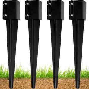 Heavy Duty Metal Fence Post Anchor - 36''x4''x4'' Ground Spike with Black Powder Coating (Set of 4) for Fence, Mailbox, Bird Feeder, Decking