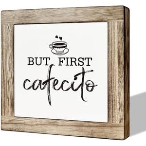 Set of 5 Pack, But First Cafecito Sign, Coffee Wood Sign, Wooden Box Signs for Home Decor, Funny Cute Coffee Decor, Tabletop Shelf Counter Decor, Office Coffee Bar Corner Shop Cafe Decoration, Coffee Lover Gift