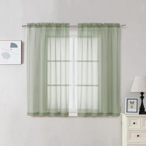 OVZME 2 Panels Sheer Sage Green Curtains 54 Inches Length Window Treatment for Kitchen, Elegant Airy Transparent Curtain Draperies Rod Pocket for Kids Living Room, Each 42 Width 54 Length