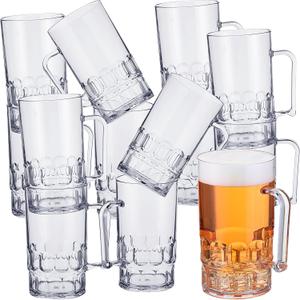 Mifoci 12 Pcs 26 oz Plastic Beer Mugs with Handles Plastic Clear Cup Drinkware Steins Bulk Reusable Acrylic Beer Drinking Cups with Handle for Drinking Restaurant Bar Home