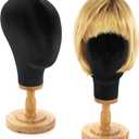 RattanView 2 Pcs Wig Stand with Head 23 Inch Linen Mannequin Head with Wooden Stand Canvas Mannequin for Hats Wigs Caps Headdress Home Store Hair Salon(Black)