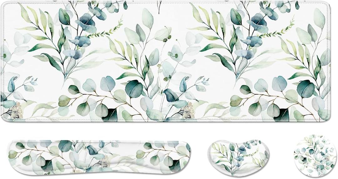 Desk Pad and Keyboard Wrist Rest, Large Mouse Pad + Keyboard Pad+Mouse Wrist Support, Non-Slip Desk Mat Protector for Office, Home 31.511.8 Inches Cute Flowers