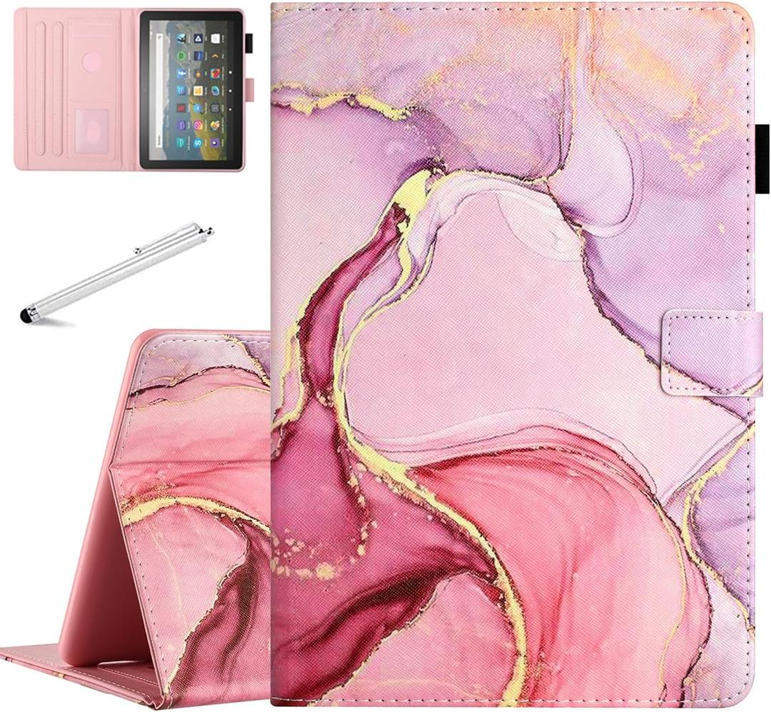 Fancity Case Fits All-New Amazon Kindle Fire HD 10 & 10 Plus (13th/11th Generation, 2023/2021 Release), PU Leather Stand Cover with Smart Auto Wake/Sleep & Pen Holder Card Slot, Marble Pink