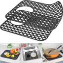 TOOVEM Kitchen Sink Mats, 2PCS Non-Slip Heat Resistant Silicone Sink Protector Mat, Folding Farmhouse Rear Drain Sink Mats (Type2: Side Drain, Black)