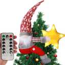 Christmas Tree Topper Gnome Decorations with Lights,21.7 Inches Handmade Embrace Christmas Tree Gnome with Lighted StarChristmas Home Decor Curtain Tie Bottle Decoration (Red Hat)