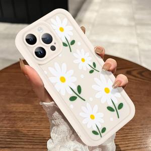 MOWIME Compatible with iPhone 15 Pro Max Case, Cute Daisy Floral Pattern Shockproof Soft TPU Protective Cover for Women Girls, Slim Anti Scratch Case for iPhone 15 Pro Max 6.7 Inch, White