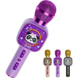 Bluetooth Karaoke Microphone Toy for Kids - Mini Portable Speaker with LED Lights, Wireless Pairing (TWS) for Duet Singing, Christmas Birthday Gift Toys for Boys & Girls Ages 2-12 (purple - 1)