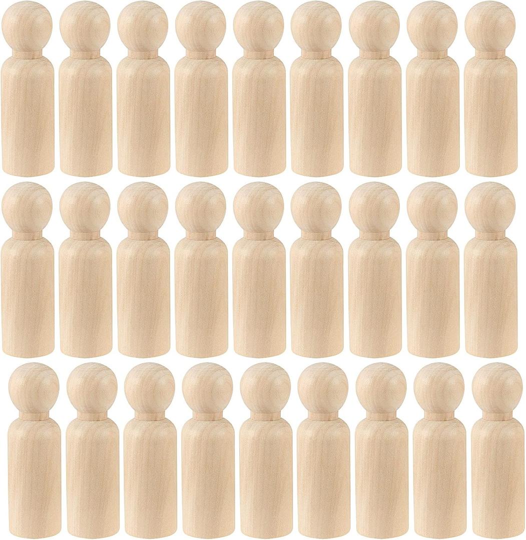 HAKZEON 40 Pack 3-1/2 Inches Unfinished Wooden Peg Dolls, Decorative Wooden Peg Dolls People, Wood Peg Doll Body for Painting, DIY Craft Art Projects, Home Decoration