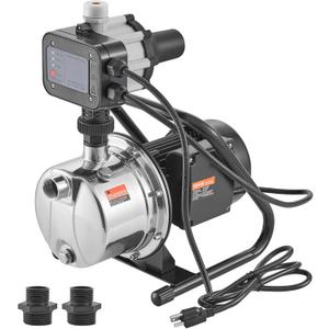 VEVOR 1HP Shallow Well Pump Portable, 1380 GPH Garden Jet Pump with Automatic Controller, 145 ft Head Stainless Steel Sprinkler Booster Pumps, for Garden Lawn Irrigation System, Water Transfer