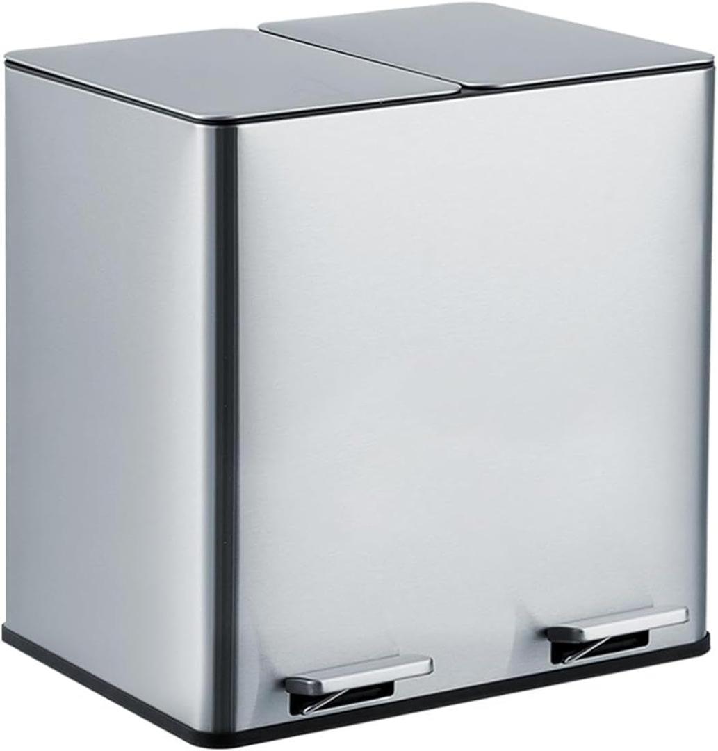 PeakPursuit Dual Trash Can with Lid, 2 X11 Gallon Large Trash Can, Step Pedal Garbage, Removable Inner Buckets, Stainless Steel Trash Can for Bathroom, Kitchen, Office