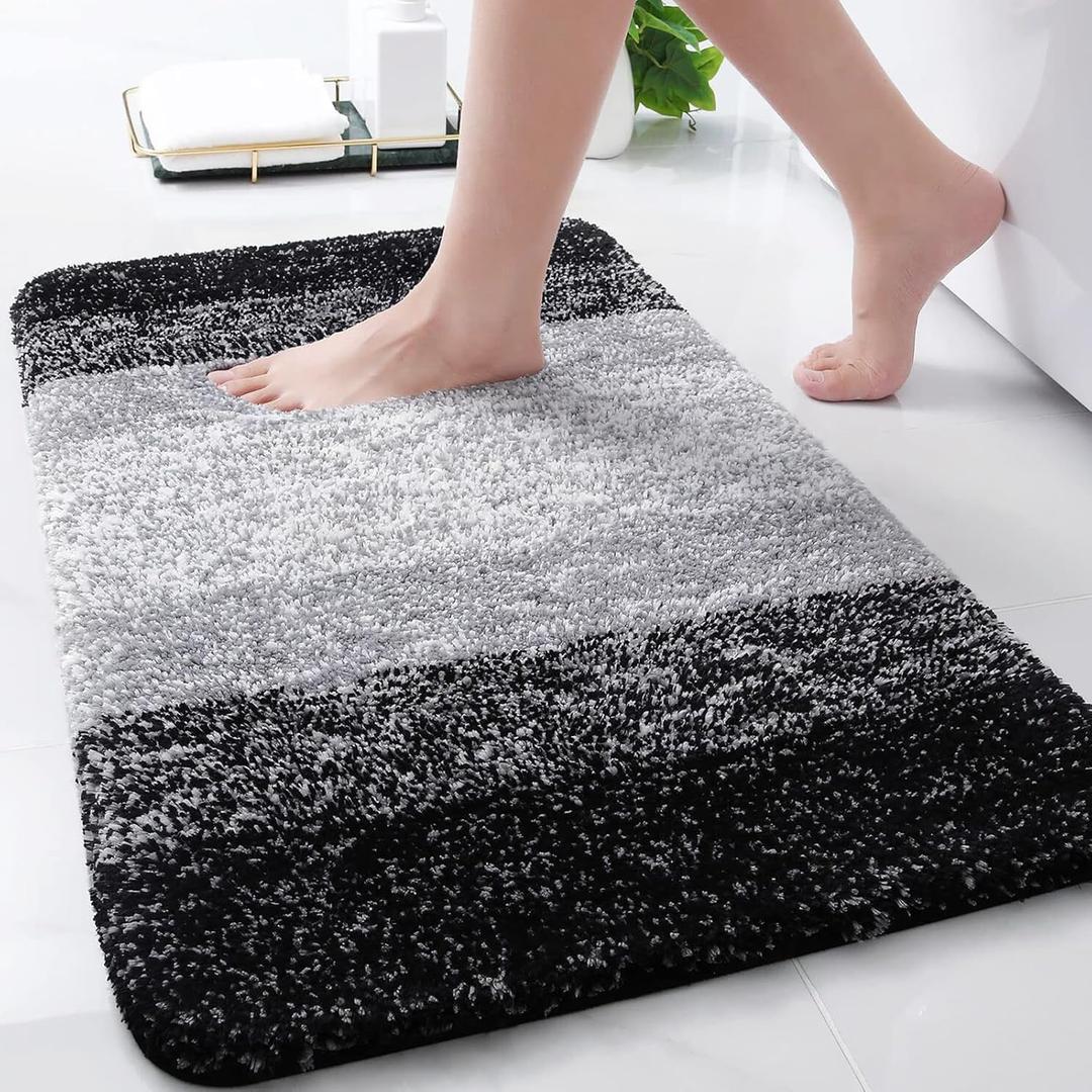Arotive Microfiber Bathroom Rugs, Shaggy Soft and Absorbent Bath Rug, Non-Slip, Thick Plush Machine Washable Dry Bath Mats for Bathroom, Tub and Shower, 30x20, Black