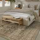 8x10 Washable Area Rug Green Brown Vintage Non Slip Soft Low Pile Rug for Living Room Bedroom Dining Room Office Distressed Oriental Indoor Large Throw Carpet for Home Decor