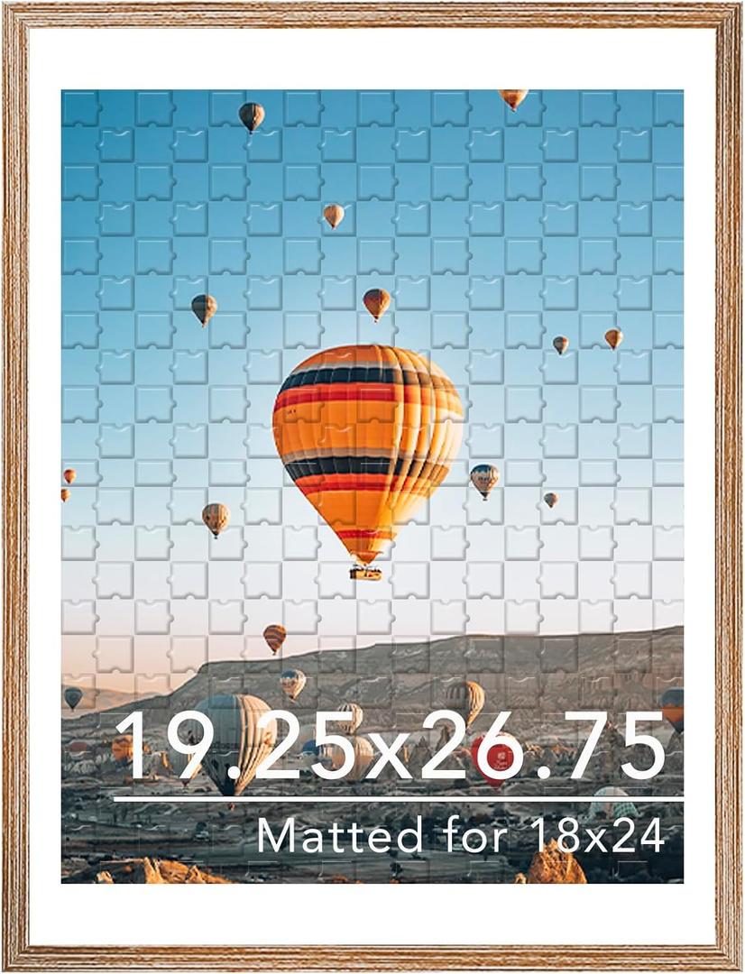 19.25x26.75 Puzzles Frame, Display 18x24 with Mat or 19.25 x 26.75 without, Wall Hanging 19.25 by 26.75 Picture Frame for Poster Photo Canvas Picture Puzzles, Rustic Brown