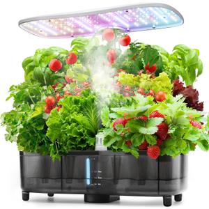 Kingsyard Smart Hydroponics LED, 48W Indoor Garden Grow System, Visible 5L Tank Quiet Pump Auto Timer Kit 15 Pods Herb Seed Starter for Veggies & Salad Greens Plants (Translucent Gray)