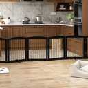 Freestanding Pet Gate for Dogs, Foldable Wooden Dog Gate for House, Extra Wide Indoor Pet Barrier for Stair, Doorway, Hall, Support Feet Included, 120 Inch Wide, 6 Panels 24",Black&Gold