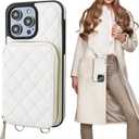 Bocasal Crossbody Wallet Case for iPhone 14 Pro Max, RFID Blocking PU Leather Zipper Handbag Purse Flip Cover, Kickstand Folio Case with Card Slots Holder Wrist Strap Lanyard 5G 6.7 Inch (White)