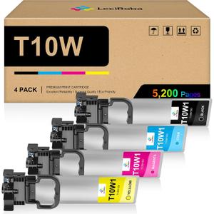 LeciRoba T10W High Capacity Remanufactured Ink Cartridge Replacement for T10W100 T10W200 T10W300 T10W400 T10W Ink Cartridge Set for Pro WF-C5390 WF-C5890 Color Printer Ink (B/C/Y/M, 4-Pack)