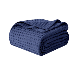 Elegant Comfort Premium 100% Cotton Waffle Blanket - Lightweight Breathable Waffle Weave Bed Blanket - Soft and Warm All Season Blanket for Couch, Sofa and Bed, King Size 90x108 Inches, Navy Blue