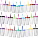 Hsei Reusable Plastic Tumbler with Straw and Lid Bulk -clear Plastic Cups with Lid and Straw for Iced Coffee Water Smoothie Water Bottle Travel Mug Cup for Birthday Party Gifts(28 Pack,16 oz)