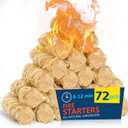 Fire Starter 72Pcs - Extra Long 12min Natural Fire Starters for Grill, Fireplace, Camping & Survival Kit | Waterproof, Odorless, Safe for BBQ/Pizza Oven/Chimney (Indoor & Outdoor)