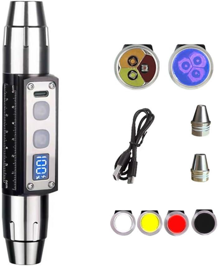 Ultra Bright Jade Recognition Flashlight, Outdoor Gemstone Mineral Detection Light with Charge Display, Enhanced 365nm UV Black Mirror Black Light Pen, White Lights, Yellow Lights, Red Lamp