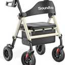SOUNDFUSE Rollator Walkers for Seniors with Seat, Foldable Lightweight Rolling Walker with 8" Big PU Wheels, Ergonomic Seat, Dual Height Adjustment