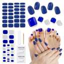 Semi Cured Gel Nail Strips & Toenail Stickers 2 Set (Deep Blue), Gel Nail Stickers, Long Lasting Full NailWraps Art DIY for Women, Needed UV Lamps, Salon-Quality, Easy to Apply & Remove