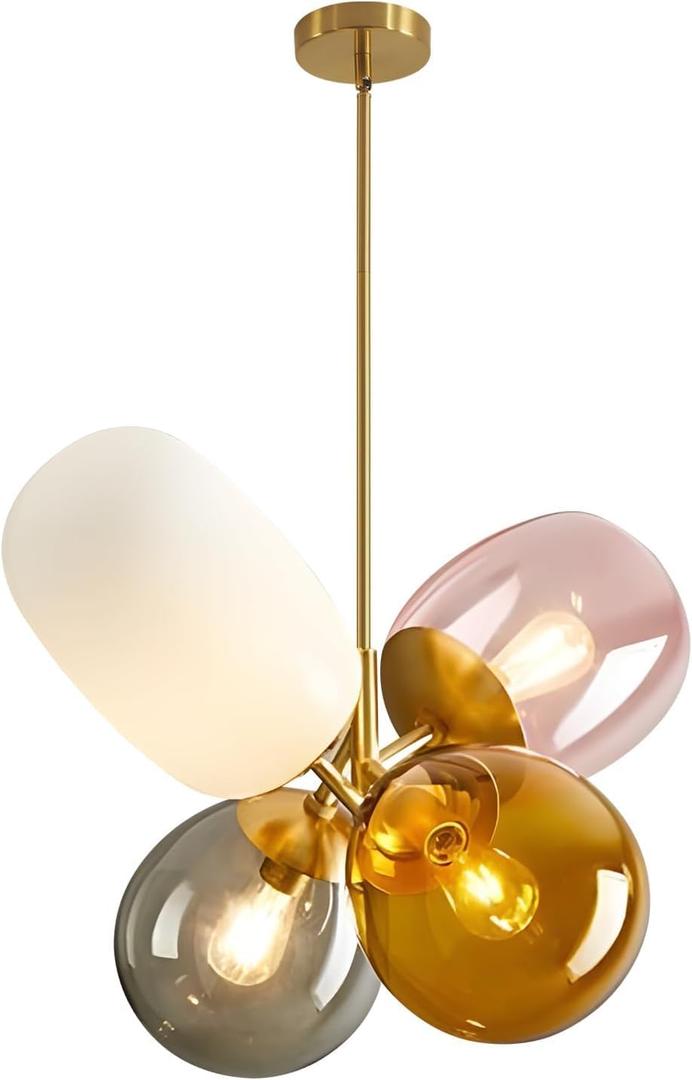 KCO Lighting Modern Colorful Pendant Light Gold Globe Pendant Lighting Stained Glass Balloon Chandelier Light Fixture Colored Glass Pendant Lights Kitchen Island for Kids Room
