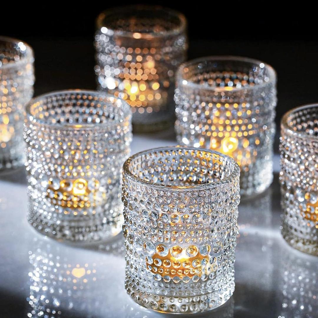 PENCK 6 Pack Glass Votive Candle Holders, Vintage Candle Holder Set for Floating Candle, Tealight Candle Holder, Table Centerpiece, Home Decor and Party Supplies