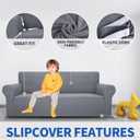 MAXIJIN Super Stretch Couch Cover for 3 Cushion Couch, 1-Piece Universal Sofa Covers Living Room Jacquard Spandex Furniture Protector Dogs Pet Friendly Fitted (Large, Light Gray)