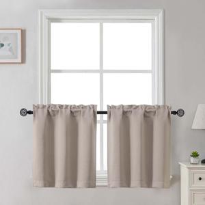 Gwine 24 Inch Long Tier Curtains for Small Window, Short Blackout Kitchen Curtains Over Sink, Half Window Drapes for Bedroom Bathroom Basement, 2 PCS, Each 30" Wx24 L, Stone