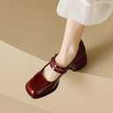 Stunner Women's Chunky Low Block Heels Dress Pumps Comfortable Closed Square Toe Mary Jane Pumps Wine Red 41(8.5)
